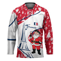 France Christmas Hockey Jersey with Santa Wine Glass Eiffel Tower and Holiday Icons Design - Wonder Print Shop