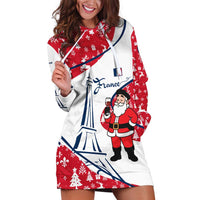 France Christmas Hoodie Dress with Santa Wine Glass Eiffel Tower and Holiday Icons Design - Wonder Print Shop