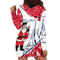 France Christmas Hoodie Dress with Santa Wine Glass Eiffel Tower and Holiday Icons Design - Wonder Print Shop