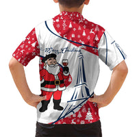 France Christmas Kid Hawaiian Shirt with Santa Wine Glass Eiffel Tower and Holiday Icons Design - Wonder Print Shop