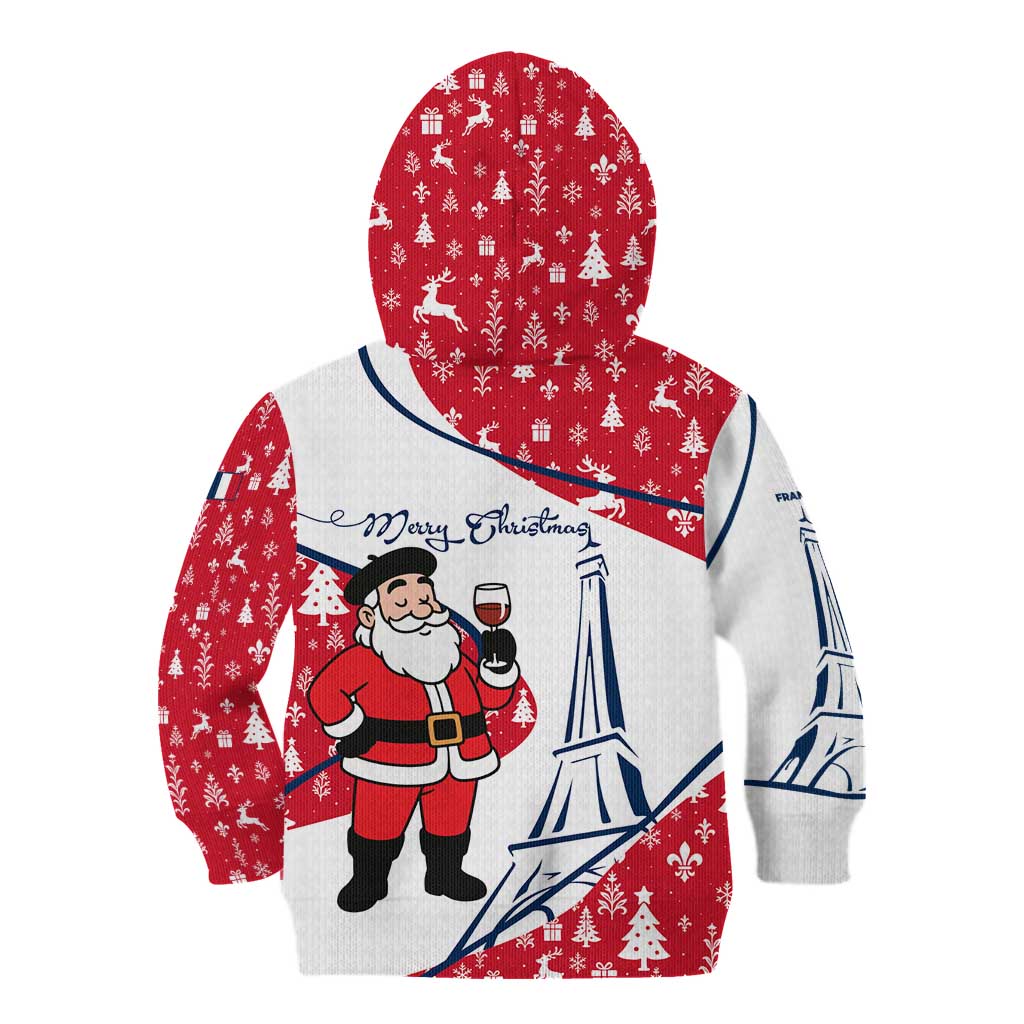 France Christmas Kid Hoodie with Santa Wine Glass Eiffel Tower and Holiday Icons Design - Wonder Print Shop