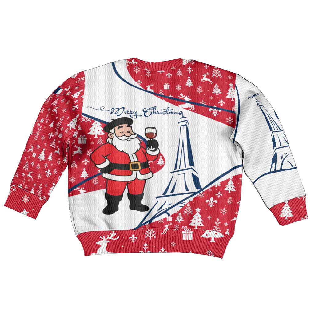 France Christmas Kid Ugly Christmas Sweater with Santa Wine Glass Eiffel Tower and Holiday Icons Design - Wonder Print Shop