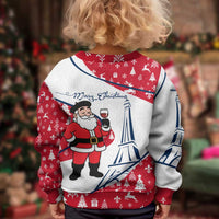 France Christmas Kid Ugly Christmas Sweater with Santa Wine Glass Eiffel Tower and Holiday Icons Design - Wonder Print Shop