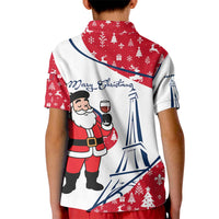 France Christmas Kid Polo Shirt with Santa Wine Glass Eiffel Tower and Holiday Icons Design - Wonder Print Shop