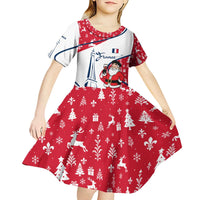 France Christmas Kid Short Sleeve Dress with Santa Wine Glass Eiffel Tower and Holiday Icons Design - Wonder Print Shop