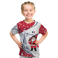France Christmas Kid T Shirt with Santa Wine Glass Eiffel Tower and Holiday Icons Design - Wonder Print Shop