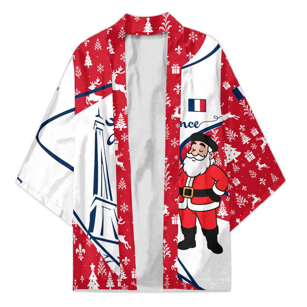 France Christmas Kimono with Santa Wine Glass Eiffel Tower and Holiday Icons Design - Wonder Print Shop