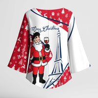 France Christmas Kimono Sleeve Blouse with Santa Wine Glass Eiffel Tower and Holiday Icons Design - Wonder Print Shop