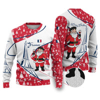 France Christmas Ugly Christmas Sweater with Santa Wine Glass Eiffel Tower and Holiday Icons Design - Wonder Print Shop