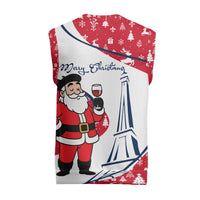 France Christmas Knitted V-Neck Vest with Santa Wine Glass Eiffel Tower and Holiday Icons Design - Wonder Print Shop