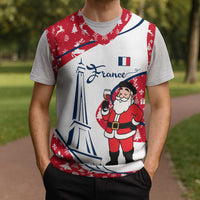France Christmas Knitted V-Neck Vest with Santa Wine Glass Eiffel Tower and Holiday Icons Design - Wonder Print Shop