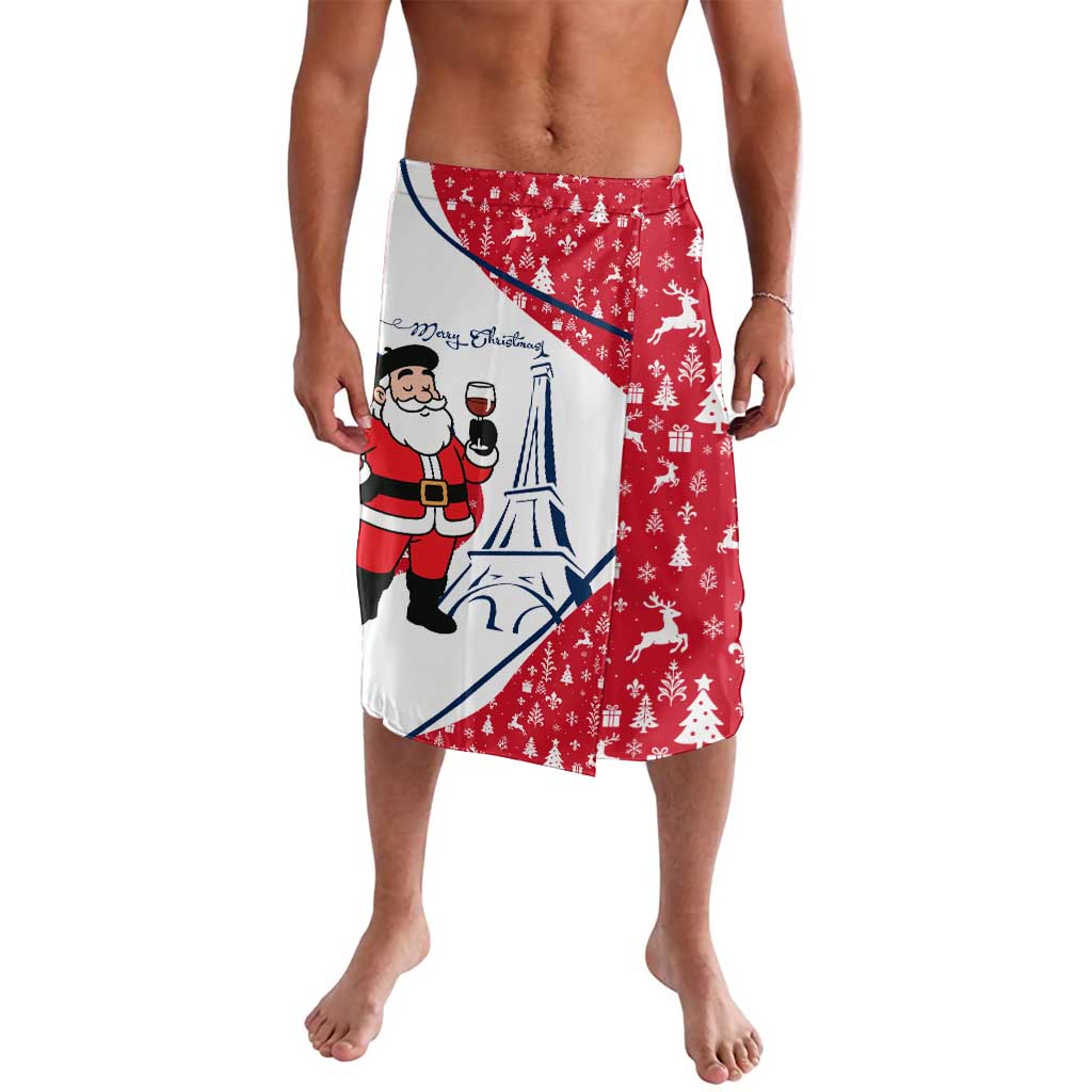 France Christmas Lavalava with Santa Wine Glass Eiffel Tower and Holiday Icons Design - Wonder Print Shop