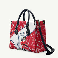 France Christmas Leather Bag with Santa Wine Glass Eiffel Tower and Holiday Icons Design - Wonder Print Shop