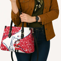 France Christmas Leather Bag with Santa Wine Glass Eiffel Tower and Holiday Icons Design - Wonder Print Shop