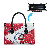 France Christmas Leather Bag with Santa Wine Glass Eiffel Tower and Holiday Icons Design - Wonder Print Shop