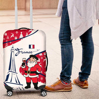 France Christmas Luggage Cover with Santa Wine Glass Eiffel Tower and Holiday Icons Design - Wonder Print Shop