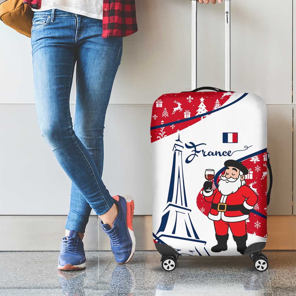 France Christmas Luggage Cover with Santa Wine Glass Eiffel Tower and Holiday Icons Design - Wonder Print Shop