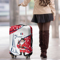 France Christmas Luggage Cover with Santa Wine Glass Eiffel Tower and Holiday Icons Design - Wonder Print Shop