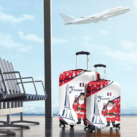 France Christmas Luggage Cover with Santa Wine Glass Eiffel Tower and Holiday Icons Design - Wonder Print Shop