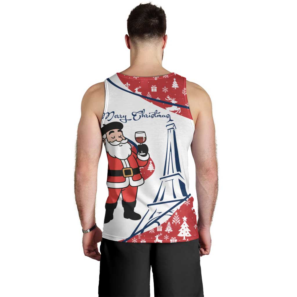 France Christmas Men Tank Top with Santa Wine Glass Eiffel Tower and Holiday Icons Design - Wonder Print Shop