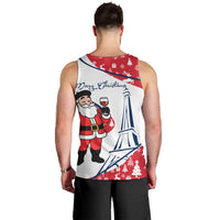 France Christmas Men Tank Top with Santa Wine Glass Eiffel Tower and Holiday Icons Design - Wonder Print Shop