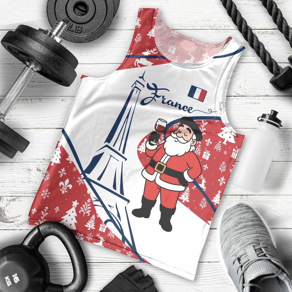 France Christmas Men Tank Top with Santa Wine Glass Eiffel Tower and Holiday Icons Design - Wonder Print Shop