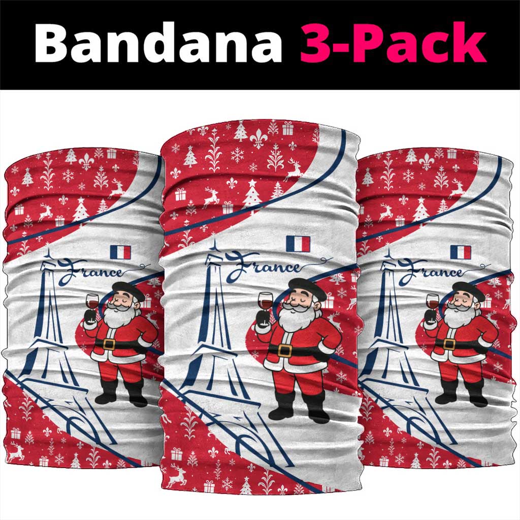 France Christmas Neck Gaiter with Santa Wine Glass Eiffel Tower and Holiday Icons Design - Wonder Print Shop