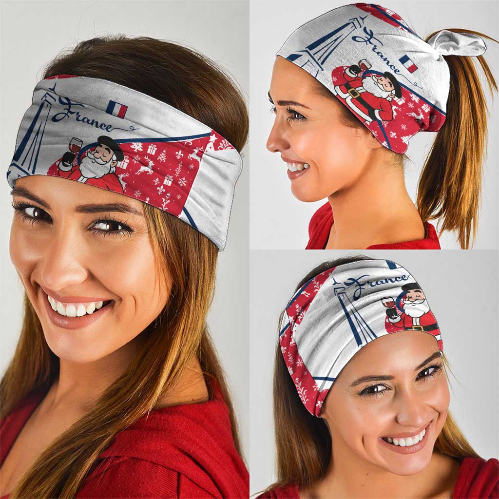 France Christmas Neck Gaiter with Santa Wine Glass Eiffel Tower and Holiday Icons Design - Wonder Print Shop