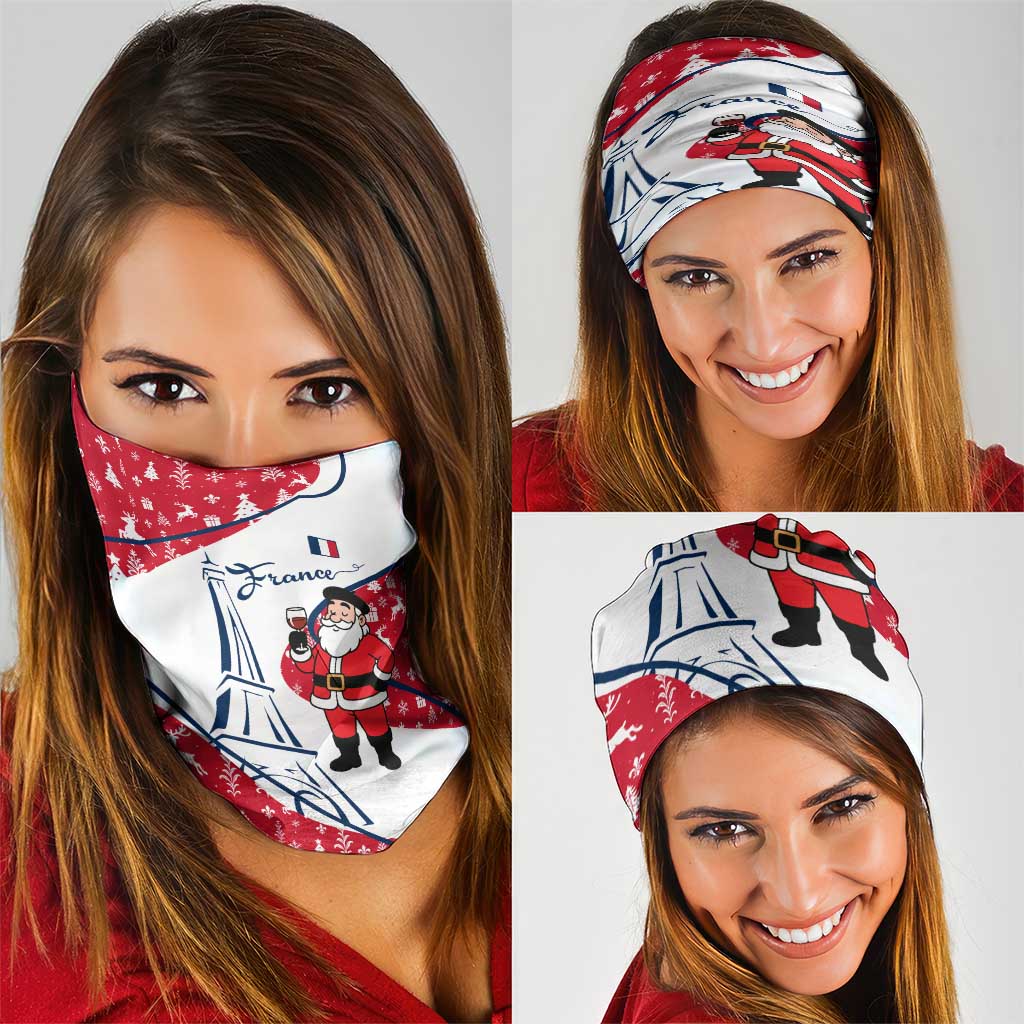 France Christmas Neck Gaiter with Santa Wine Glass Eiffel Tower and Holiday Icons Design - Wonder Print Shop