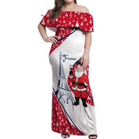France Christmas Off Shoulder Maxi Dress with Santa Wine Glass Eiffel Tower and Holiday Icons Design - Wonder Print Shop