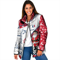 France Christmas Padded Jacket with Santa Wine Glass Eiffel Tower and Holiday Icons Design - Wonder Print Shop