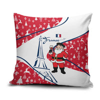 France Christmas Pillow Cover with Santa Wine Glass Eiffel Tower and Holiday Icons Design - Wonder Print Shop