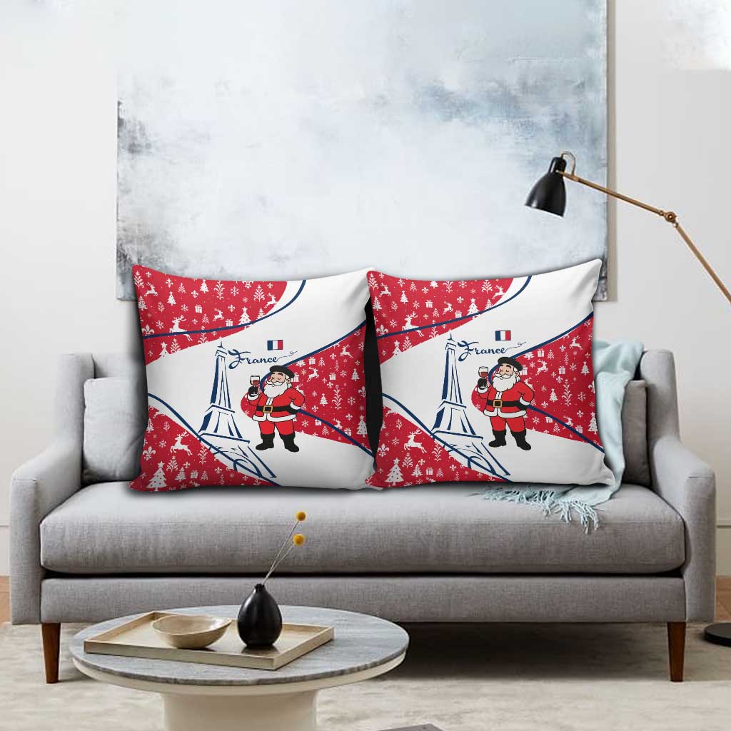 France Christmas Pillow Cover with Santa Wine Glass Eiffel Tower and Holiday Icons Design - Wonder Print Shop