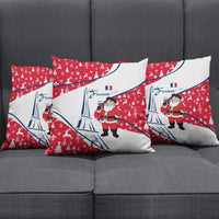 France Christmas Pillow Cover with Santa Wine Glass Eiffel Tower and Holiday Icons Design - Wonder Print Shop