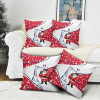 France Christmas Pillow Cover with Santa Wine Glass Eiffel Tower and Holiday Icons Design - Wonder Print Shop