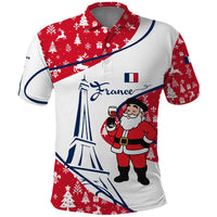 France Christmas Polo Shirt with Santa Wine Glass Eiffel Tower and Holiday Icons Design - Wonder Print Shop