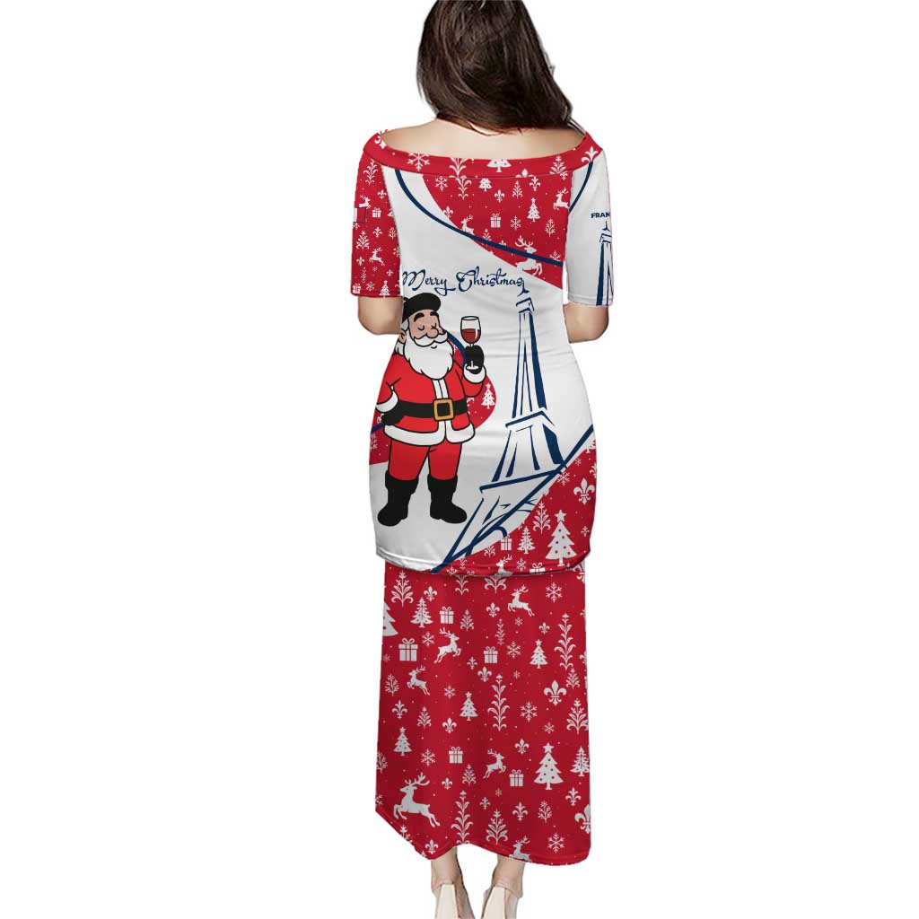France Christmas Puletasi with Santa Wine Glass Eiffel Tower and Holiday Icons Design - Wonder Print Shop