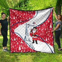 France Christmas Quilt with Santa Wine Glass Eiffel Tower and Holiday Icons Design - Wonder Print Shop