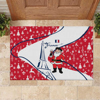 France Christmas Rubber Doormat with Santa Wine Glass Eiffel Tower and Holiday Icons Design - Wonder Print Shop