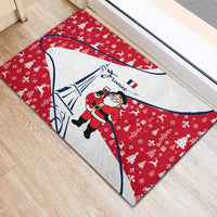 France Christmas Rubber Doormat with Santa Wine Glass Eiffel Tower and Holiday Icons Design - Wonder Print Shop