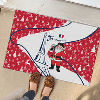 France Christmas Rubber Doormat with Santa Wine Glass Eiffel Tower and Holiday Icons Design - Wonder Print Shop