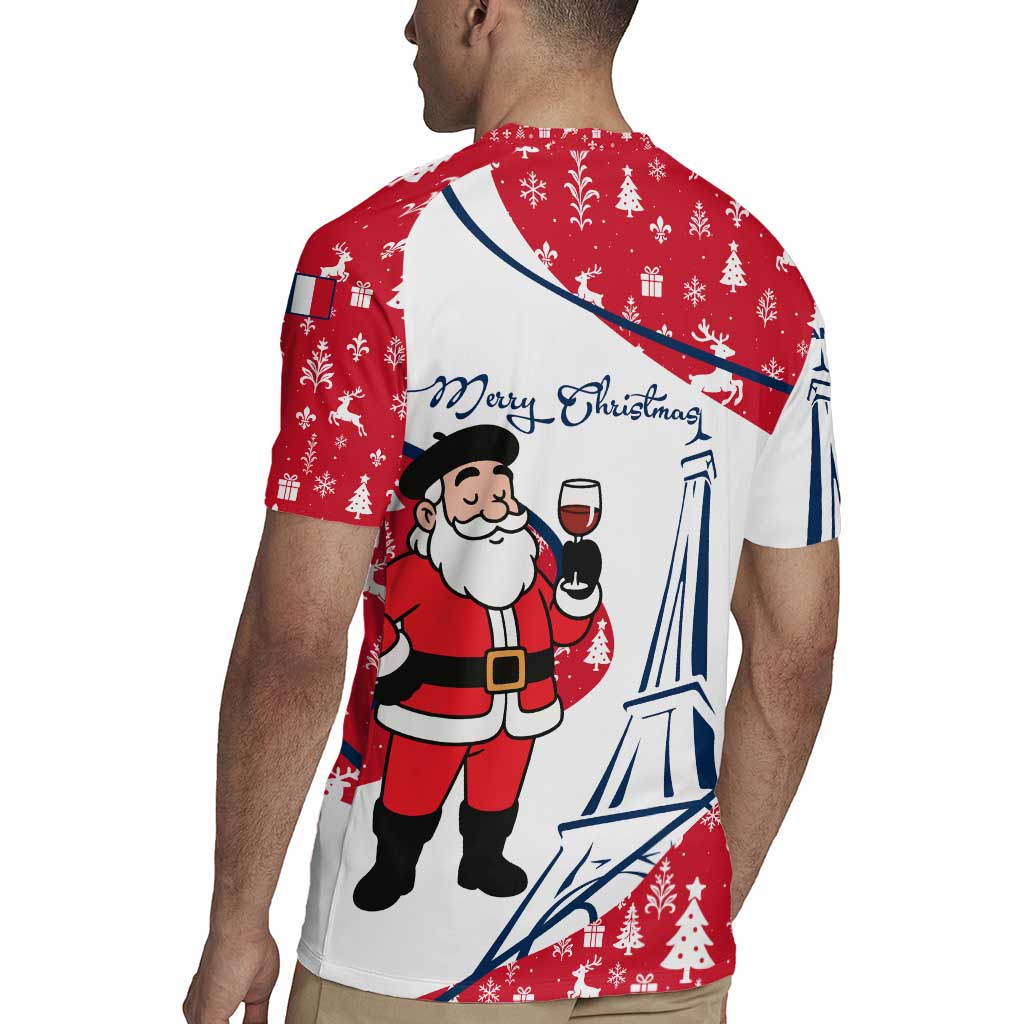 France Christmas Rugby Jersey with Santa Wine Glass Eiffel Tower and Holiday Icons Design - Wonder Print Shop