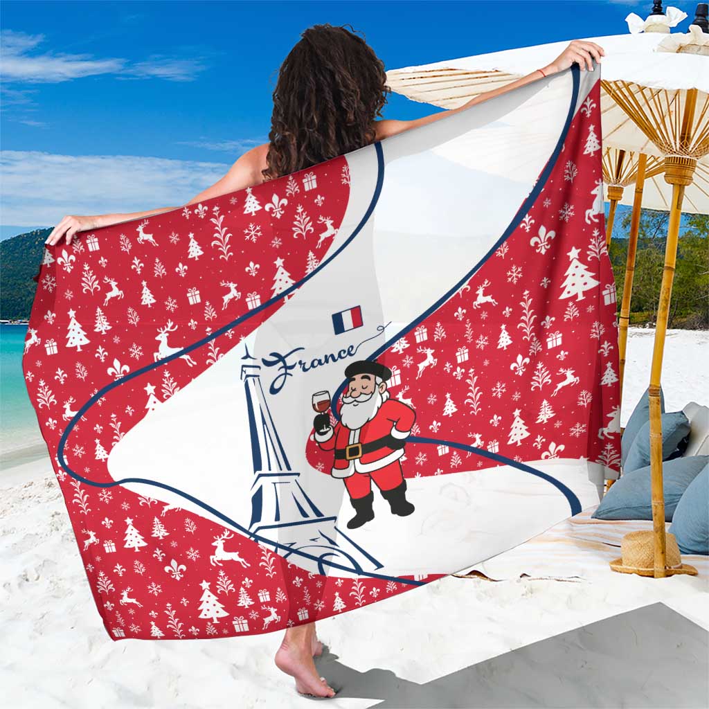 France Christmas Sarong with Santa Wine Glass Eiffel Tower and Holiday Icons Design - Wonder Print Shop