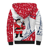 France Christmas Sherpa Hoodie with Santa Wine Glass Eiffel Tower and Holiday Icons Design - Wonder Print Shop