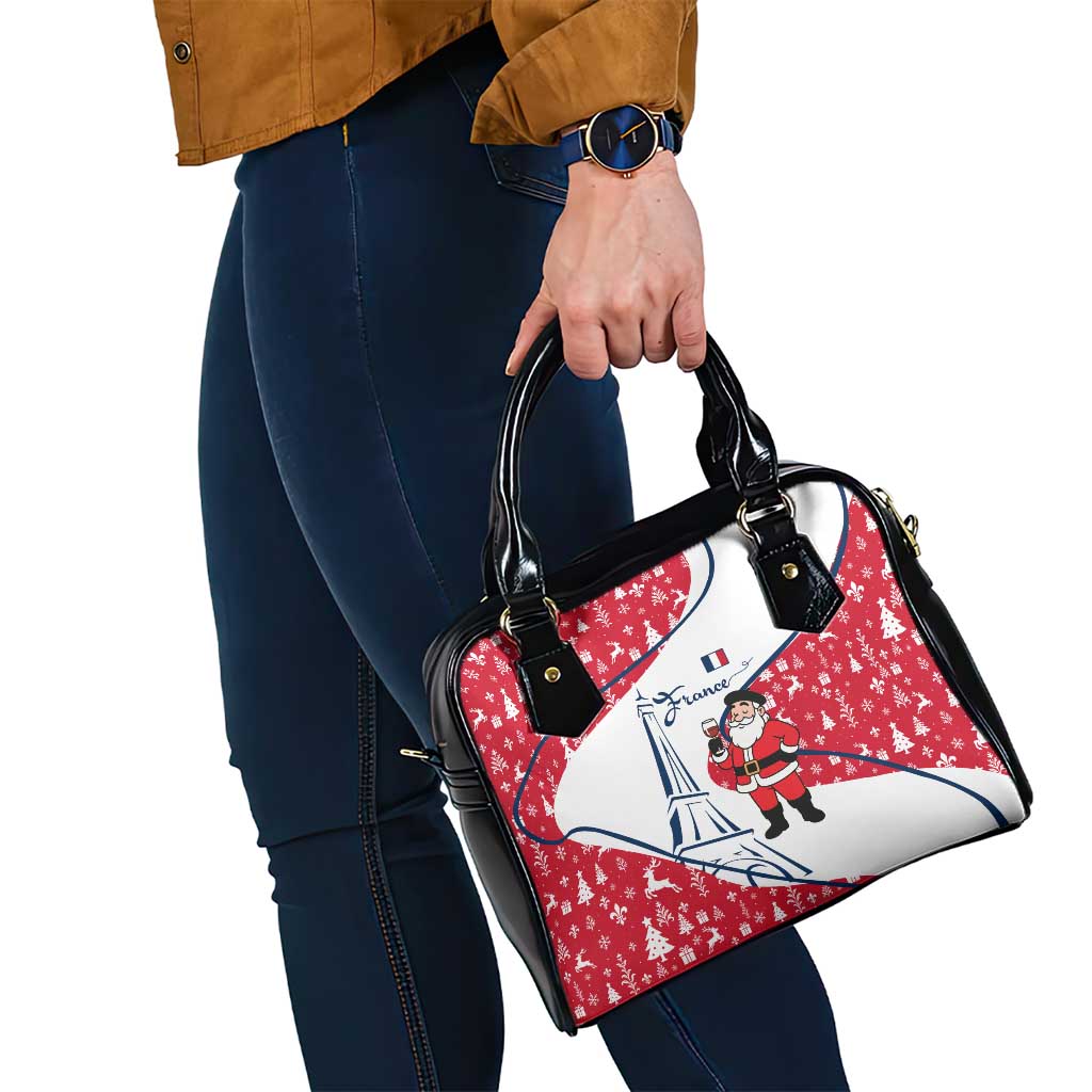 France Christmas Shoulder Handbag with Santa Wine Glass Eiffel Tower and Holiday Icons Design - Wonder Print Shop