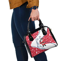 France Christmas Shoulder Handbag with Santa Wine Glass Eiffel Tower and Holiday Icons Design - Wonder Print Shop
