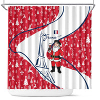 France Christmas Shower Curtain with Santa Wine Glass Eiffel Tower and Holiday Icons Design - Wonder Print Shop