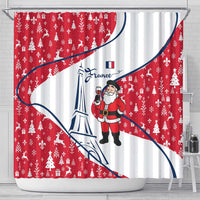 France Christmas Shower Curtain with Santa Wine Glass Eiffel Tower and Holiday Icons Design - Wonder Print Shop