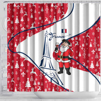 France Christmas Shower Curtain with Santa Wine Glass Eiffel Tower and Holiday Icons Design - Wonder Print Shop