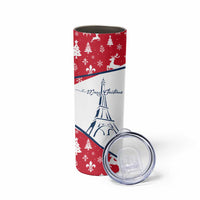 France Christmas Skinny Tumbler with Santa Wine Glass Eiffel Tower and Holiday Icons Design - Wonder Print Shop